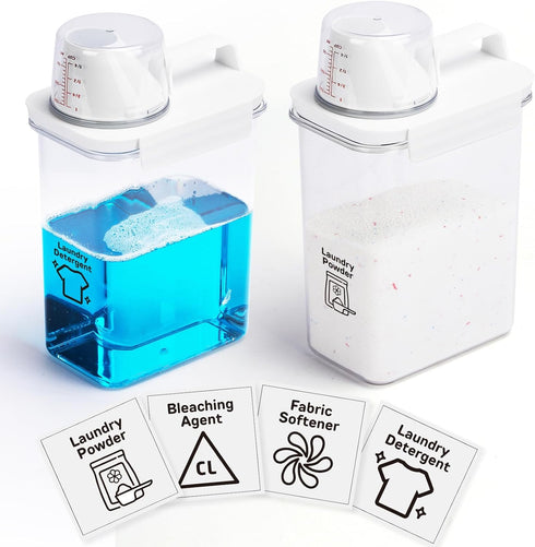 Laundry Detergent Dispenser, 2 Pack, 61 oz with 4 Removable Labels for Organization and Storage