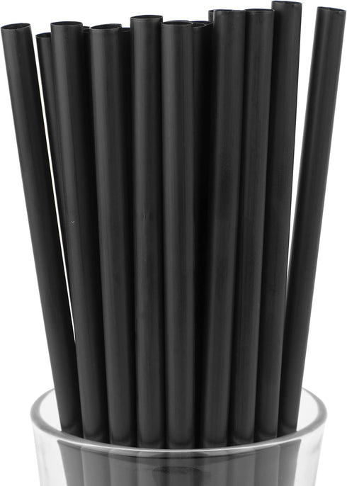 Made in USA Pack of 250 Black (9" X 0.29") Individually Wrapped PLA-Corn Starch Smoothie Drinking Straws
