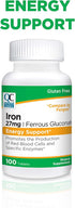 Quality Choice Energy Support Iron 27 mg Ferrous Gluconate Tablets, 100 Count