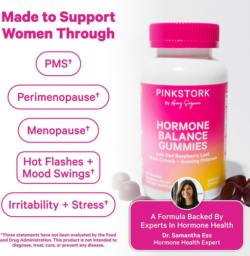 Gummies 60 Gummies Pink Stork Hormone Balance for Women PMS, Menopause & Estrogen Support Mood, Bloating, Hot Flashes
