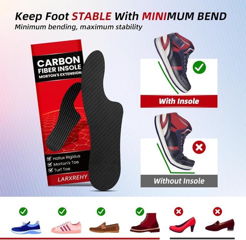 Insole(1 Shoe(295mm) Carbon Fiber Pair): Rigid Shoe Insert for Men & Women - for Morton's Toe, Turf Toe, Hallux Limitus