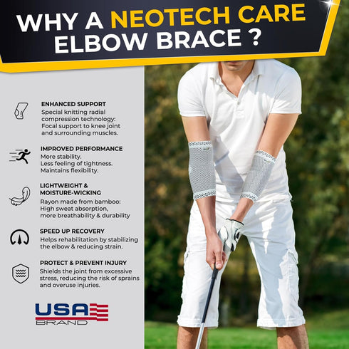 NeoTech Care Elbow Support Brace - Breathable for Men, Women, Right or Left (Gray, Size L)