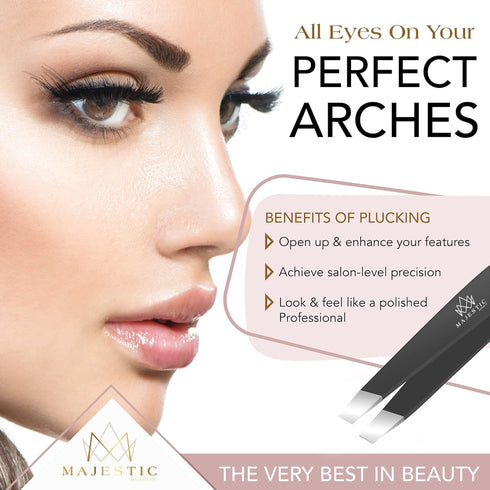Majestic Bombay Fine Point + Slant Tweezers for Women and Men – Precision Tweezers for Splinter, Ticks, Hair Removal