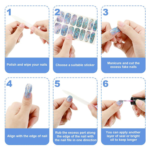 Maitys 168 Pcs Nail Stickers, 12 Sheets Full Wrap Polish Strips, Glitter Self Adhesive DIY Gel Nail Decals with 1