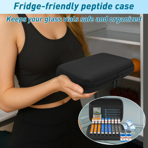 WIKSRY 3ML 63-Slot 3ml Peptide Case Peptide Organizer with Mesh Pocket, Fits Bottles, Peptide Storage Case for Fridge