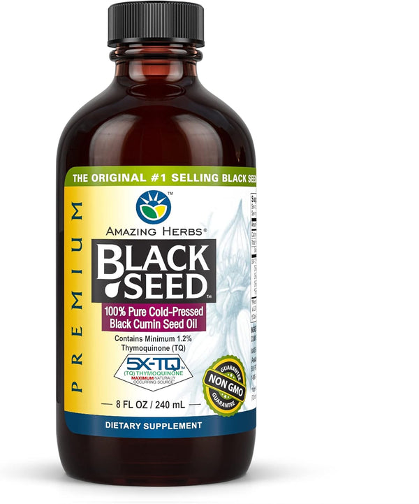 Amazing Herbs Premium Black Seed Oil - Cold Pressed Nigella Sativa, Gluten Free, Non-GMO, 8 Fl Oz