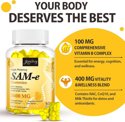 Gummies CoQ10, 90 Gummies Jovianoy SAM-e with L-Tyrosine, Vitamin B Complex & NAC, High-Potency SAM-e Supplement