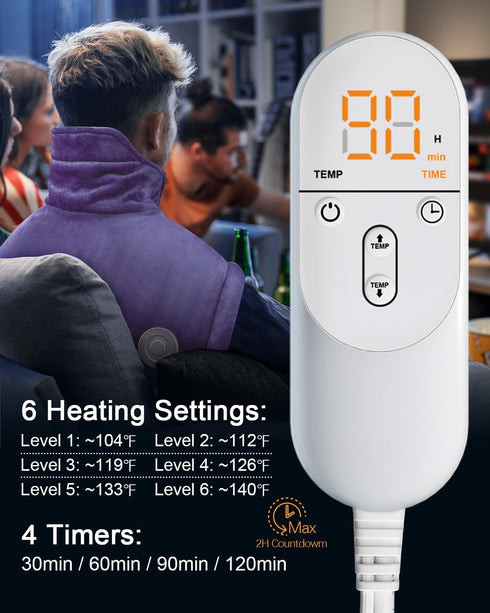 Heating Pad for Neck and Shoulder Pain Relief - 2lb Electric Heating Pad with 6 Heat Settings, Auto Shut Off, Large