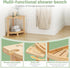 2-in-1 18 Inch Bamboo Shower Stool with Storage Shelf, Corner Stool & Foot Rest, Non-Slip Waterproof Bathroom Seat
