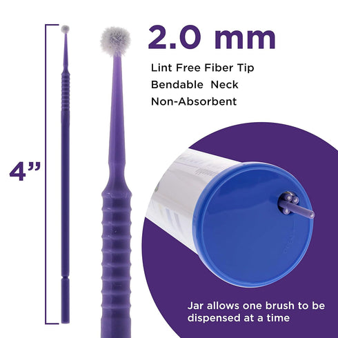 TCP Global Eyelash Extension Micro Brushes, 100 Medium 2.0 mm Tip Size, Purple Disposable Applicators