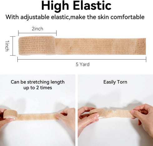 JHGIC (16pcs 1inch*5Yards) Self Adhesive Bandage Wrap,Bandage Tape,Medical Tape,Vet Tape,Athletic Tape Gauze,for First