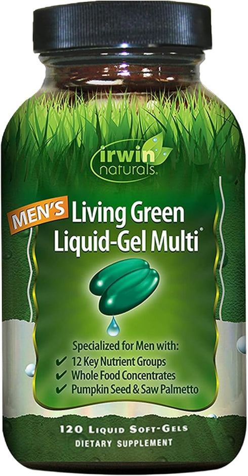 Irwin Naturals Men's Living Green Liquid-Gel Multi, 70 Essential Nutrients, 120 Liquid Softgels