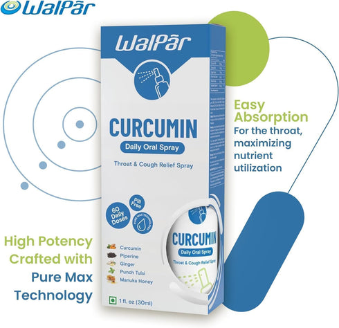 Curcumin Oral Spray, Natural Blend with Curcumin, Piperine, Ginger Extract, Tulsi, Manuka Honey, 30ml