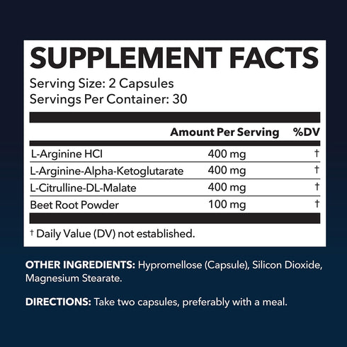 L Arginine Supplement for Men - NO Nitric Oxide Supplements for Blood Circulation Support, 60 Count