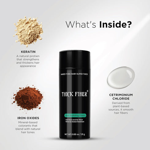 THICK FIBER Hair Fibers for Thinning Hair & Bald Spots (GRAY) - 25g Bottle, Conceals Hair Loss in Seconds, Hair Powder