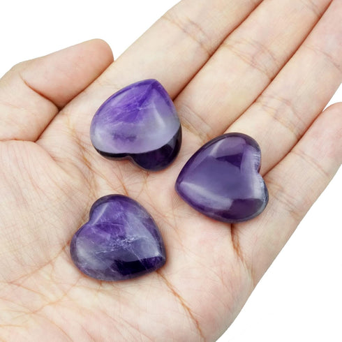 Marrywindix 10 Packs 1 Inch Healing Crystal Natural Amethyst Heart, Carved Palm Worry Stone for Chakra Reiki