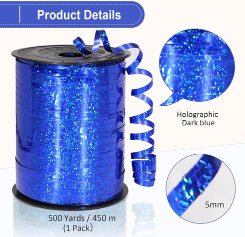 Blue Ribbon, 500 Yard Royal Blue Curling Ribbon for Gift Wrapping, Balloon String, and Baby Shower Decorations
