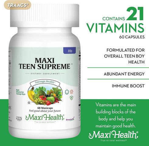 Maxi Health Multivitamin for Him – Boys Vitamins Ages 12–17, Men’s Multivitamin for Energy & Immune Boost, 60 Count
