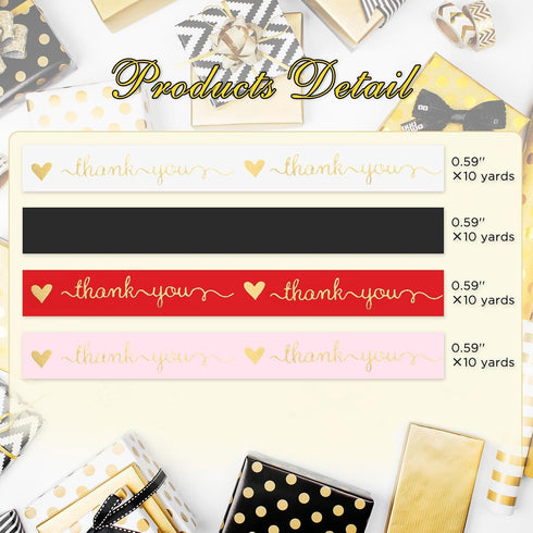 VIDELLY 4 Rolls Thank You Ribbons for Gift Wrapping, 3/5'' x 40 Yards Polyester Satin for Party Decorations