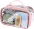 Large Clear Travel Pouch, TSA Approved Reusable Organizer with Zipper, Makeup Case, Pink