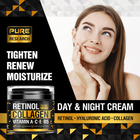 Retinol Face Cream, Natural Anti-Wrinkle Cream, Anti-Aging Facial Moisturizer with Collagen & Hyaluronic Acid