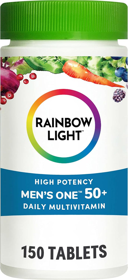 Rainbow Light Multivitamin for Men 50+, Vitamin C, D & Zinc, Probiotics, High Potency Immune Support, Non-GMO, 150