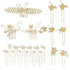 inSowni 21 Pack Gold Leaf Flower Bridal Wedding Hair Combs + U-shaped Pearls Hair Pins Accessories