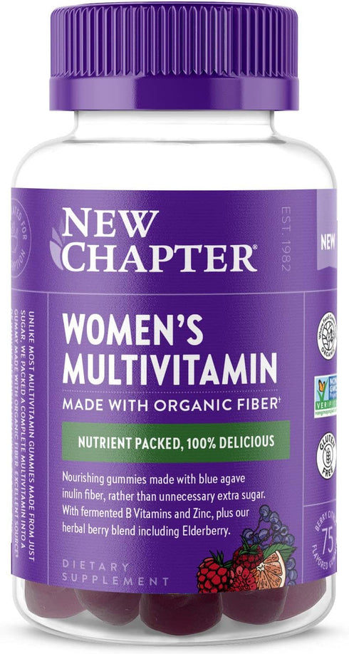 New Chapter Women’s Multivitamin Gummies, 66% Less Sugar, with Vitamin C, D3 & Zinc, Berry-Citrus, 75ct