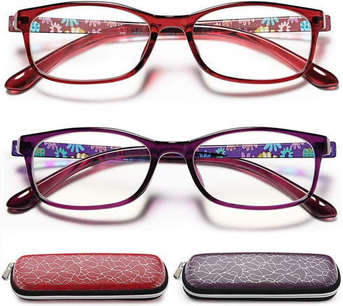 EYEURL Lightweight Flexible Reading Glasses for Women, 2 Pack Blue Light Blocking +3.50 Magnification
