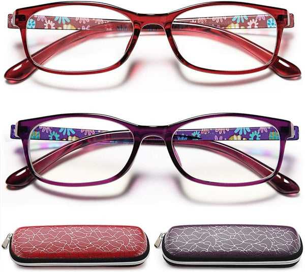 EYEURL Lightweight Flexible Reading Glasses for Women - +1.75 Magnification, Blue Light Blocking, Hard Case