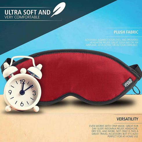 Lewis N. Clark Comfort Sleep Mask - Eye Mask for Travel, Light Blocking & Adjustable, Comfortable Burgundy