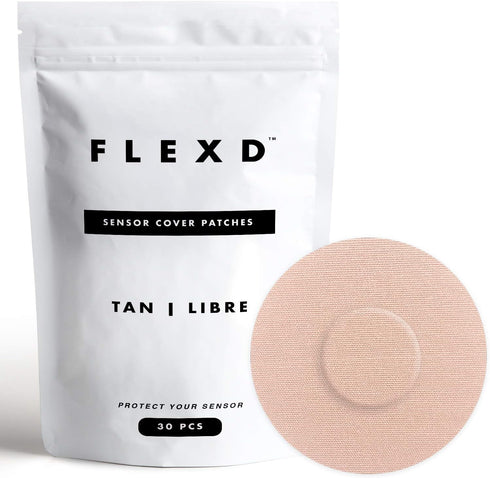 Flexd Libre 3 Sensor Covers Waterproof, Tan Round Freestyle Adhesive Patches (Pack of 30)