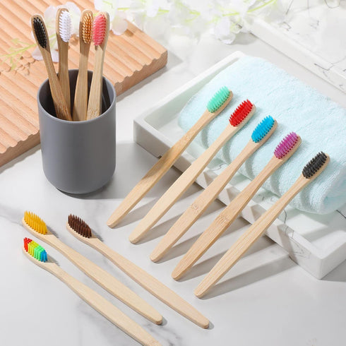 Sieral 120 Pcs Bamboo Toothbrushes - Soft Bristle Travel Wooden Manual for Kids, Teens, Adults