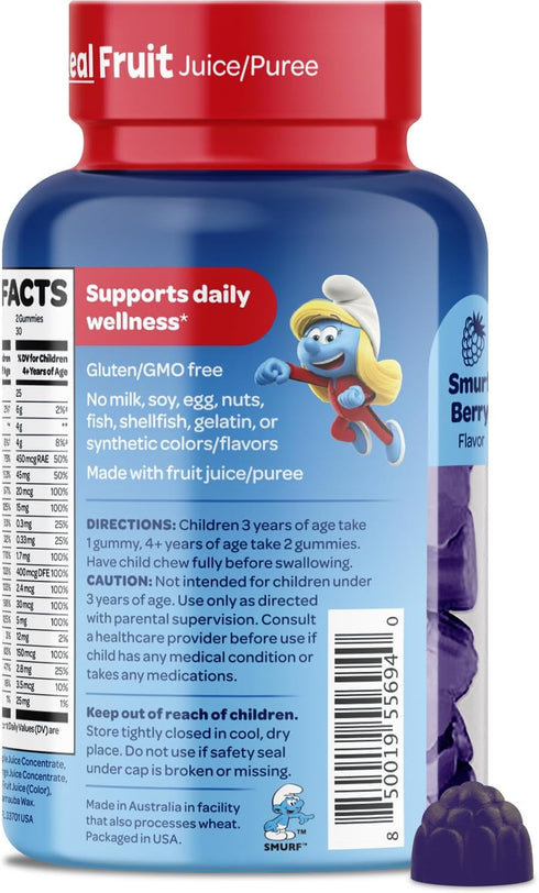Kids Multivitamin Gummies with 15 Daily Vitamins & Minerals for Growth | The Smurfs | 60 Gummies