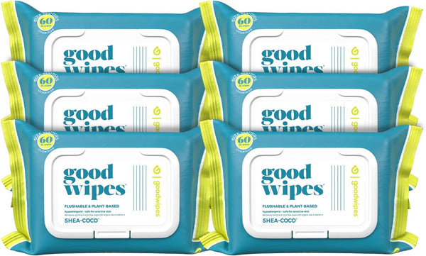 Goodwipes 360 Count Flushable & Plant-Based Wipes with Botanicals | Shea-Coco with Aloe, Septic Safe Dispenser