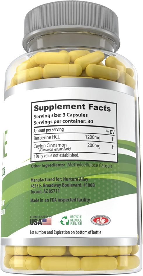Berberine Complex, 1200mg Berberine HCL Plus 200mg Organic Ceylon Cinnamon, 90 Capsules