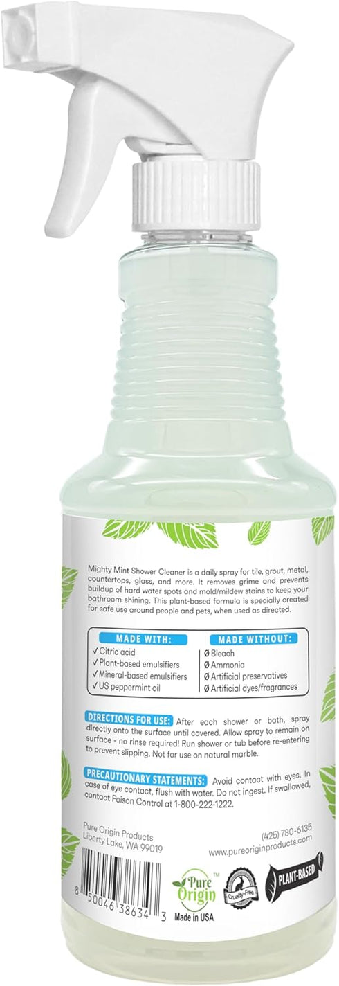 Mighty Mint Shower Cleaner - Non-Toxic, No-Rinse, No-Scrub Daily Spray for Glass, Tile, Grout, 16oz Natural Peppermint