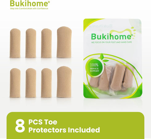 Bukihome 8 PCS Silicone Toe Protectors, Closed Toe Fabric Sleeve Protectors for Pain Relief (2PCS Large + 6PCS Medium)