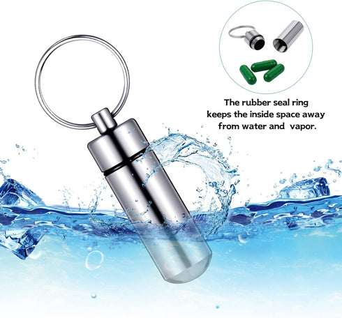 12 Pieces Portable Pill Case, Mini Waterproof Aluminum Keychain Pill Container for Medications, Vitamins, and