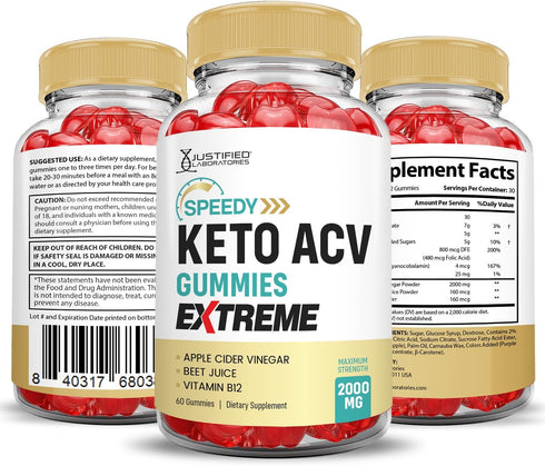 Speedy Keto ACV Gummies - 2000MG Advanced Formula Apple Cider Vinegar with Pomegranate, 60 Vegan Non GMO Gummies