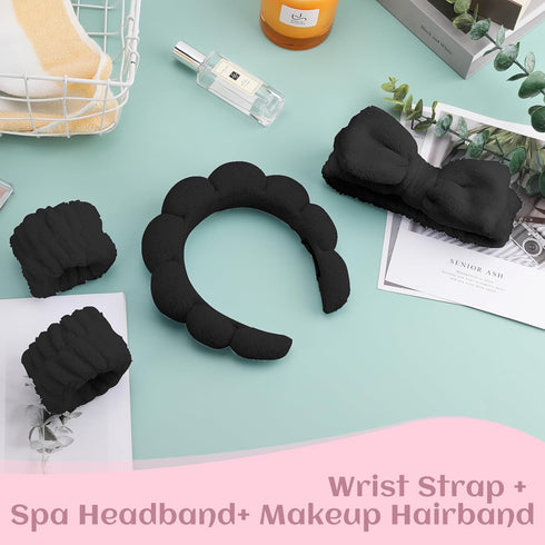 Spa Headbands for Women & Wristband Set, Skincare Headbands for Washing Face, Cute Hair Band for Girls