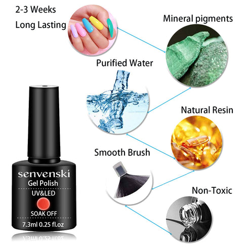 senvenski Teal Gel Nail Polish Kit - UV/LED Soak Off Nail Art Set with Blue Glitter, Manicure Gift Kit for Women