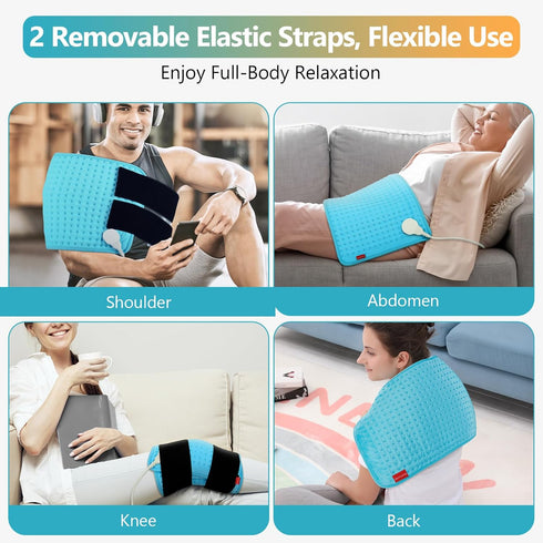 Comfytemp Wearable Heating Pad for Back Pain Relief - 12"×24" Electric Large Heat Pad with 2 Elastic Straps