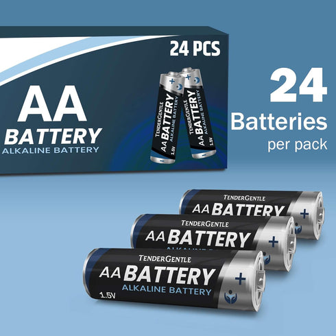 TenderGentle 24 Pack Double AA Batteries - Alkaline AA Batteries for Office and Household Items - No Mercury or Cadmium