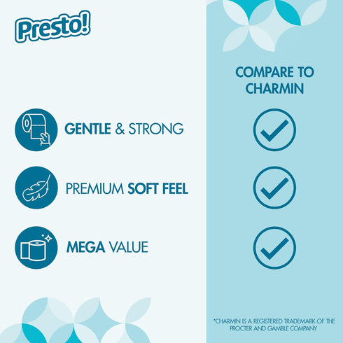 Amazon Brand - Presto! 2-Ply Ultra-Soft Toilet Paper, 24 Family Mega Rolls = 120 Regular Rolls, Unscented