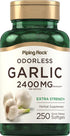 Piping Rock Odorless Garlic Softgel Capsules 2400mg, 250 Pills, High Potency Herbal Supplement, Non-GMO, Gluten Free