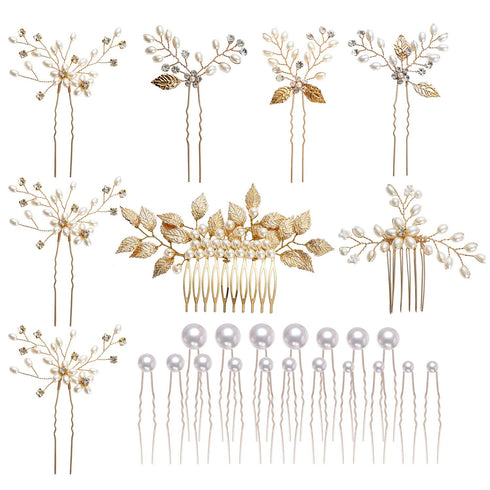 inSowni 26 Pack Gold Wedding Bridal Hair Side Combs + U Shaped Hair Pins Clips for Women Girls Bridesmaids