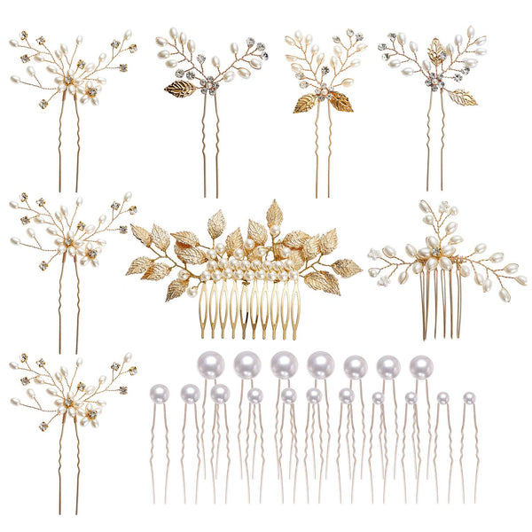 inSowni 26 Pack Gold Wedding Bridal Hair Side Combs + U Shaped Hair Pins Clips for Women Girls Bridesmaids