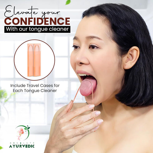 Tongue Scraper Cleaner with Copper Metal - Dentist Recommended Oral Hygiene Kit for Adults, Pack of 2