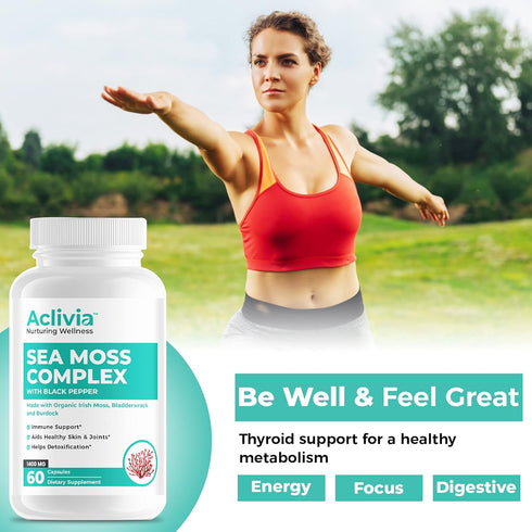 Organic Irish Sea Moss Capsules with Bladderwrack & Burdock Root - 102 Minerals Sea Moss Supplement - Thyroid Support,